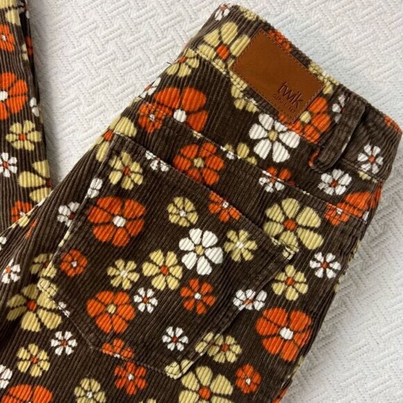 Twik Floral Corduroy Cropped Pants - Brown, Orange, White - Picture 5 of 15